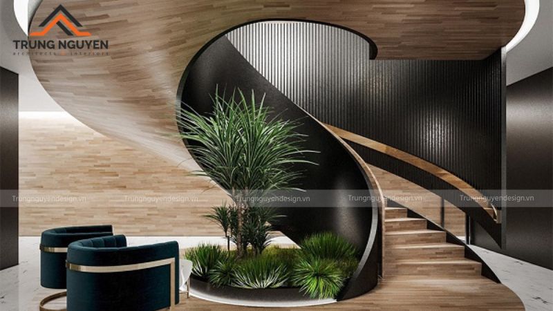 Thiết kế xoắn ốc tạo điểm nhấn mềm mại trong căn hộ duplex