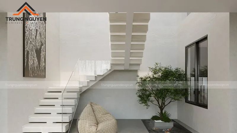 Cầu thang xương cá tối ưu ánh sáng và luồng không khí trong nhà
