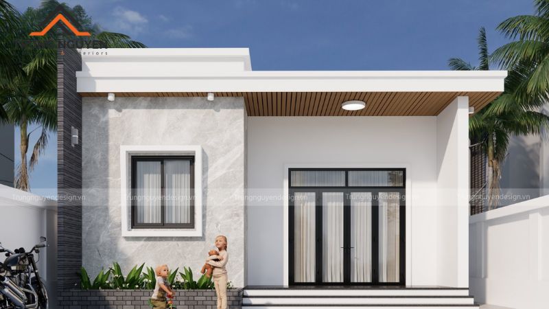 Mẫu nhà cấp 4 hiện đại ứng dụng mái bằng đơn giản