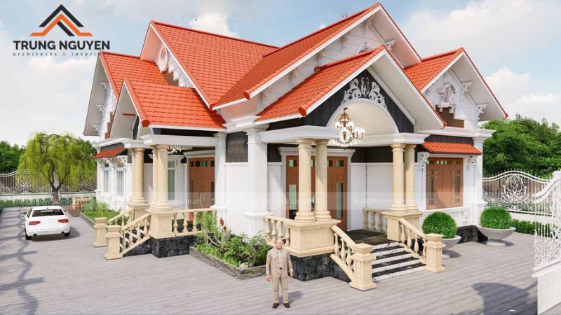 Mẫu nhà cấp 4 mái ngói dốc truyền thống, thân thiện với thiên nhiên