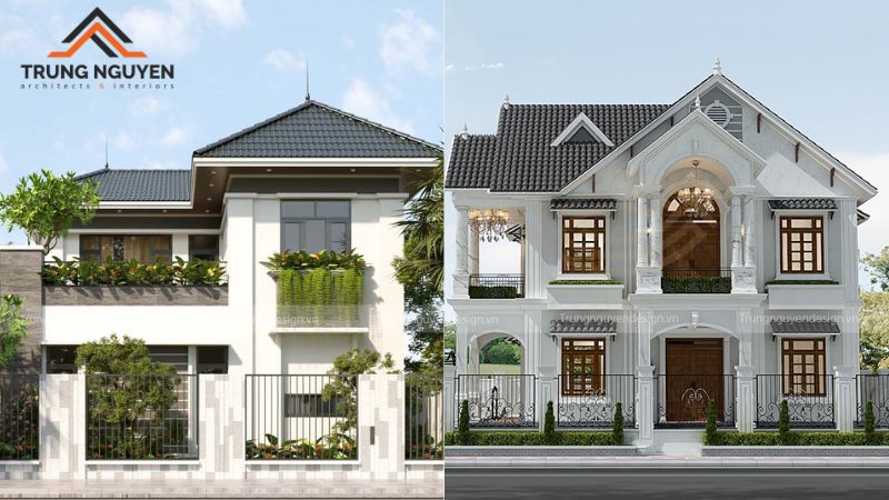 Biệt thự mái Nhật với thiết kế thoải nhẹ đối lập biệt thự mái Thái chóp cao