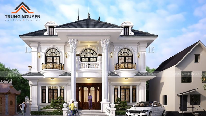 Biệt thự mái Nhật Tân cổ điển nổi bật với sự kết hợp hài hòa giữa hiện đại và cổ điển