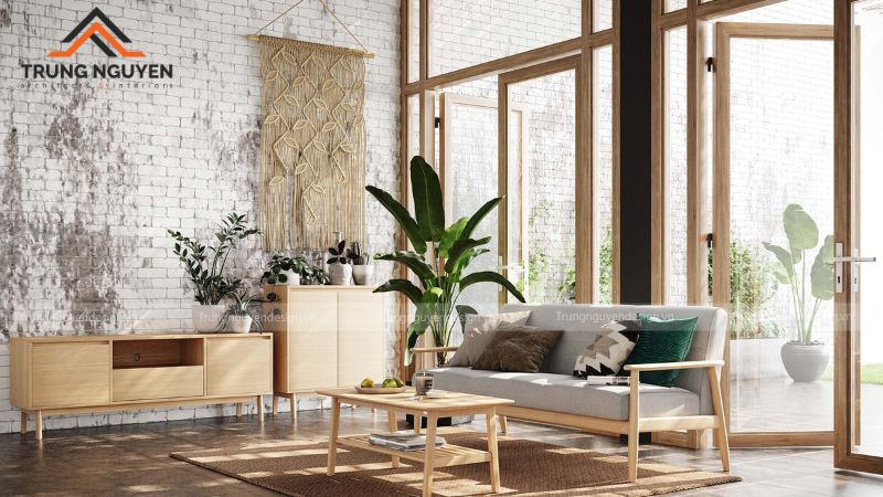 Thiết kế Japandi tận dụng tối đa ánh sáng tự nhiên qua cửa sổ lớn