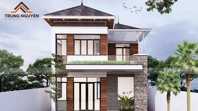 Mẫu nhà 2 tầng mái Nhật sang trọng, nổi bật với kiến trúc tối giản