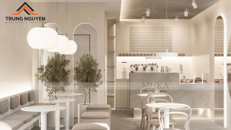 Quán cafe phong cách tối giản với đường nét gọn gàng