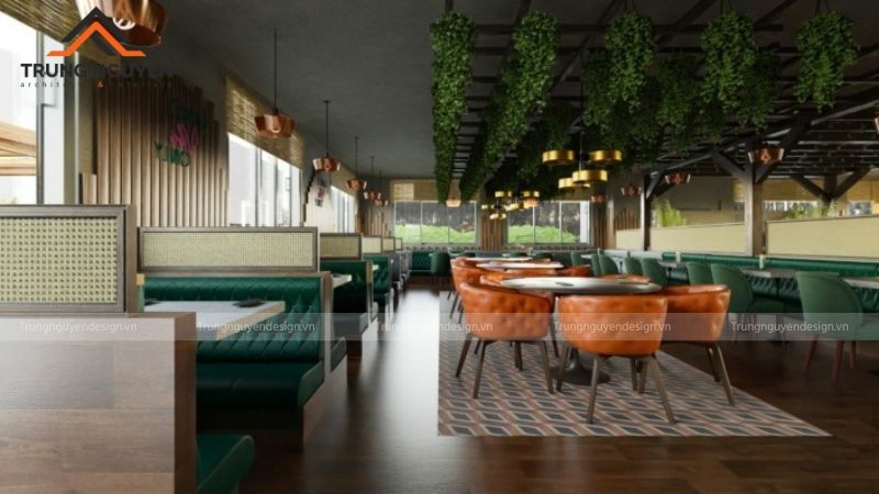 Không gian nhà hàng được thiết kế bài bản tạo ấn tượng đầu tiên mạnh mẽ với khách
