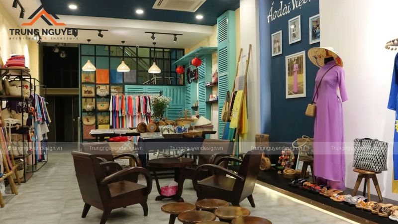 Thiết kế cửa hàng áo dài đồng bộ màu sắc và bố cục, tạo dấu ấn thương hiệu riêng