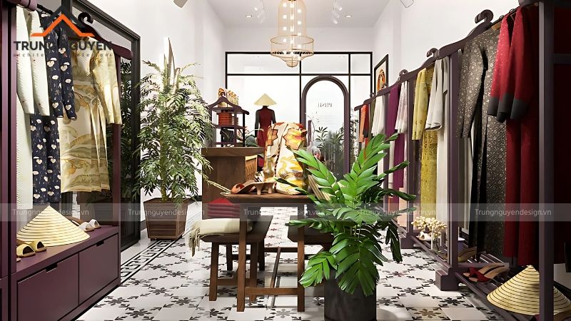 Thiết kế cửa hàng áo dài Đông Dương sang trọng, giao thoa giữa nét Á Đông và kiến trúc Pháp