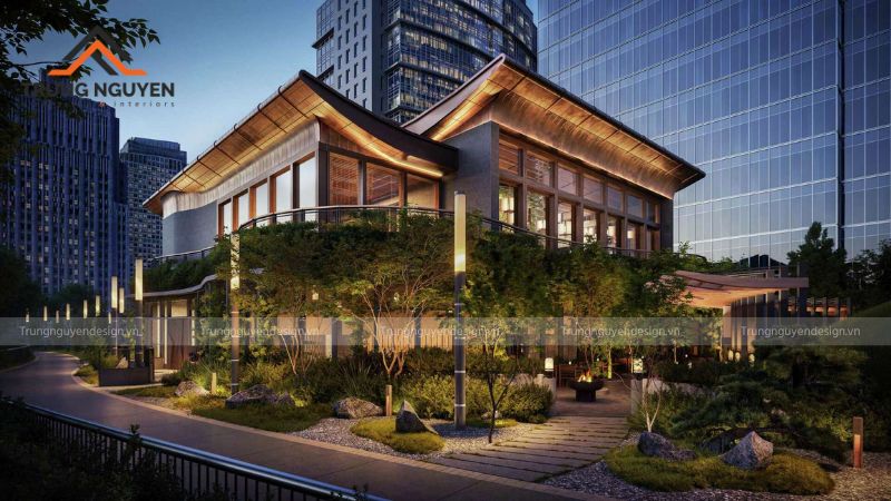 Không gian nhà hàng Zen tối giản với bố trí ngăn nắp, tạo sự bình yên