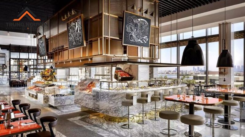 Nội thất cao cấp và vật liệu tinh xảo thể hiện đẳng cấp của nhà hàng buffet