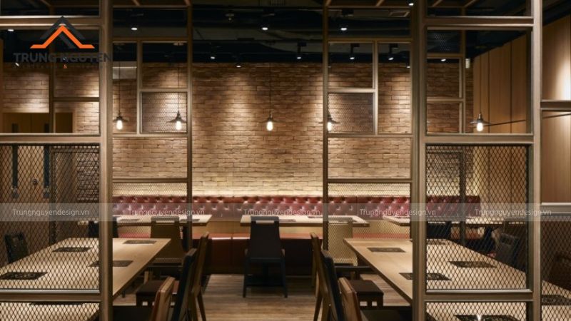 Hệ thống đèn công nghiệp treo trần mang lại điểm nhấn thị giác hiện đại và cá tính