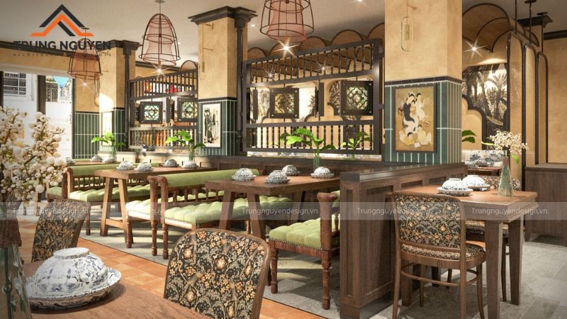 Sự kết hợp màu đất và xanh lá tái hiện nét bình yên đặc trưng của phong cách đồng quê