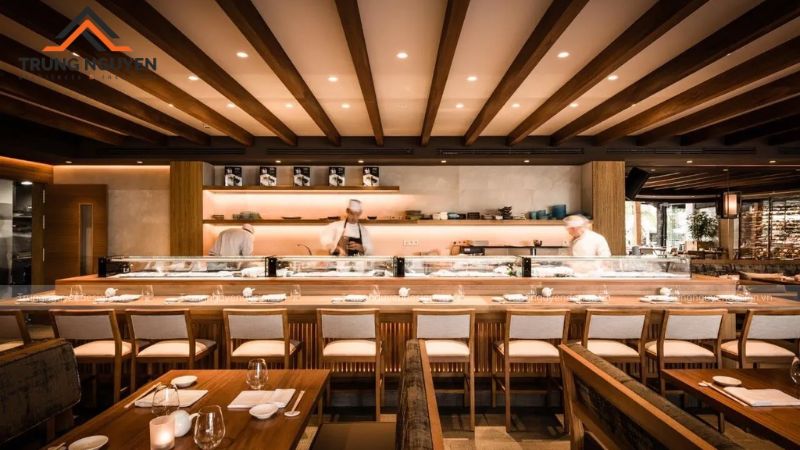 Nhà hàng sushi hiện đại pha truyền thống Nhật, thiết kế tinh tế và tiện nghi