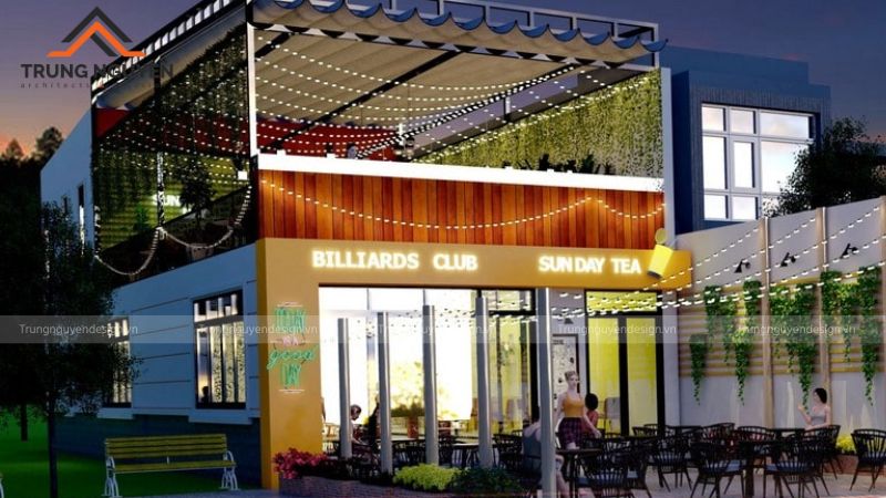 Thiết kế khu cafe sử dụng vật liệu bền, thẩm mỹ và phù hợp cho kinh doanh lâu dài
