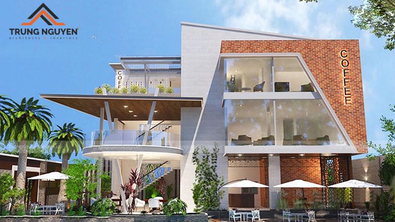 Quán cafe 3 tầng phong cách hiện đại với đường nét tối giản và không gian rộng rãi