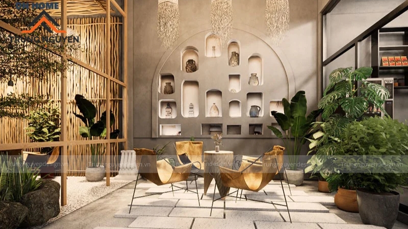 Một quán cafe Địa Trung Hải diện tích nhỏ được tối ưu không gian hiệu quả