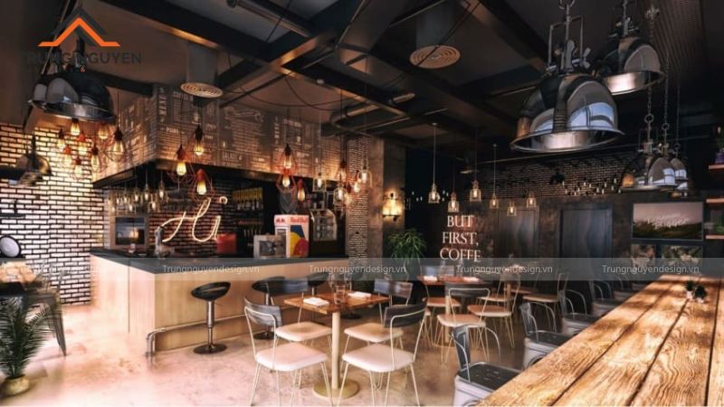 Phong cách industrial mang đến không gian cafe DJ mạnh mẽ, cá tính