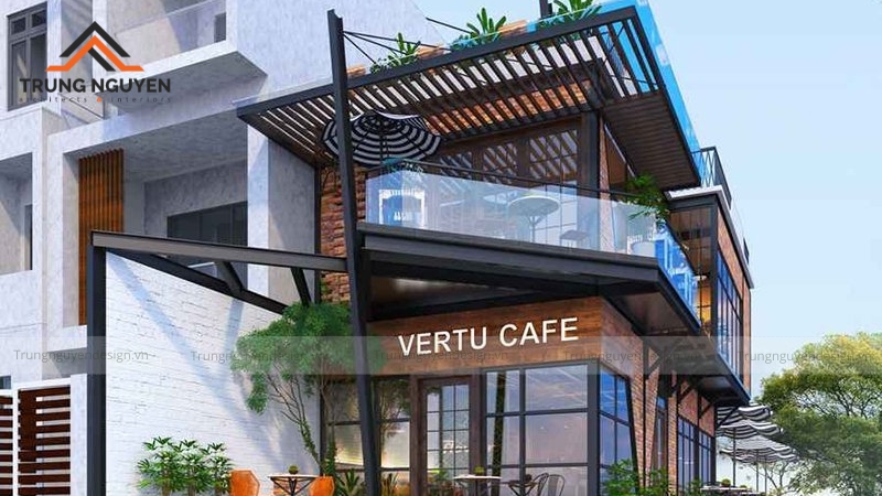 Quán cafe khung là công trình có kết cấu chịu lực chính được tạo thành từ các cấu kiện thép