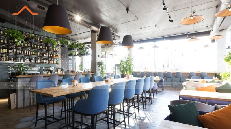 Thiết kế quán cafe máy lạnh sử dụng màu sắc hài hòa để thể hiện phong cách