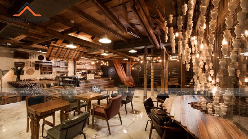Thiết kế quán cafe Retro Hàn Quốc sử dụng gam màu ấm