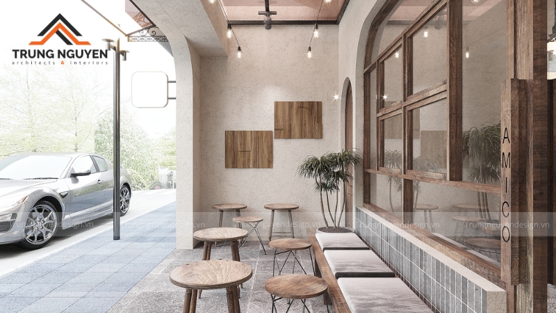 Quán cafe nhỏ, màu đơn sắc tông sáng là lựa chọn lý tưởng