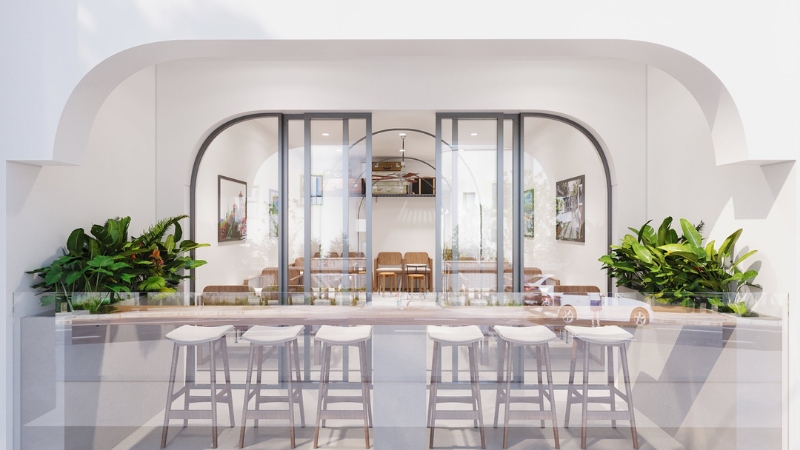 Một góc không gian quán cafe sử dụng đa dạng sắc độ